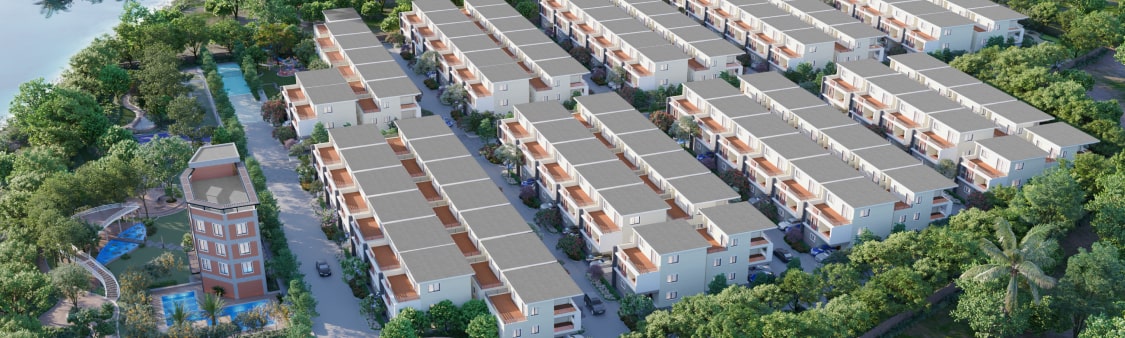 Drone shot of a Nestcon Meluha, one of the gated communities in Shamirpet