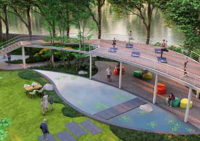 Practice yoga next to a lake in Nestcon Meluha, one of the luxury gated communities near Shamirpet